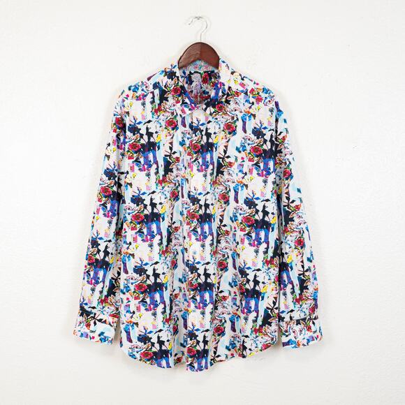 Robert Graham Abstract Floral Print Shirt Contrast cuffs size 2XL
